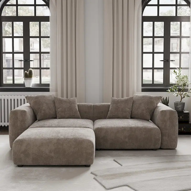 102 L-förmiges Cord-Ecksofa, überdimensioniertes, modernes, minimalistisches Sofa