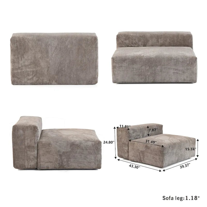 102 L-förmiges Cord-Ecksofa, überdimensioniertes, modernes, minimalistisches Sofa