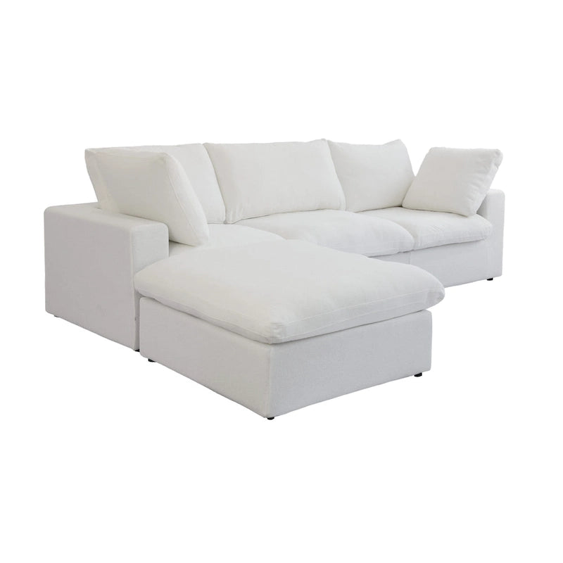 L-förmiges Sofa mit Leinenbezug, mehreren Kissen und Chaiselongue