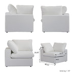 L-förmiges Sofa mit Leinenbezug, mehreren Kissen und Chaiselongue