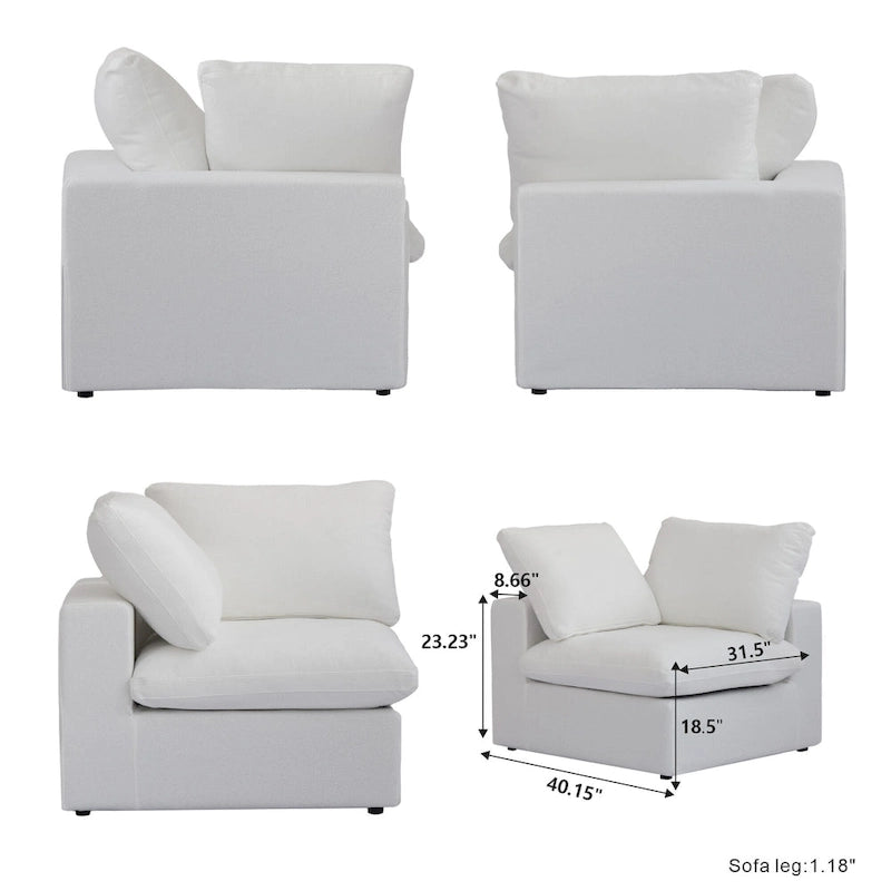 L-förmiges Sofa mit Leinenbezug, mehreren Kissen und Chaiselongue