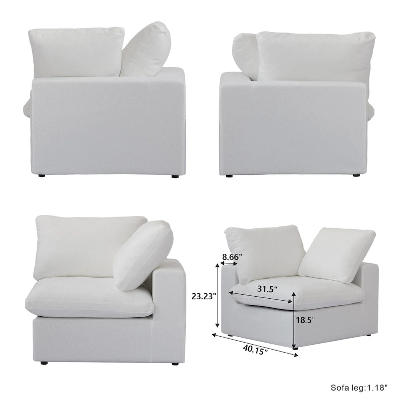 L-förmiges Sofa mit Leinenbezug, mehreren Kissen und Chaiselongue