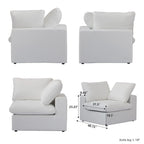 L-förmiges Sofa mit Leinenbezug, mehreren Kissen und Chaiselongue