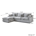 L-förmiges Sofa mit Leinenbezug, mehreren Kissen und Chaiselongue