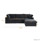 L-förmiges Sofa mit Leinenbezug, mehreren Kissen und Chaiselongue
