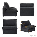L-förmiges Sofa mit Leinenbezug, mehreren Kissen und Chaiselongue