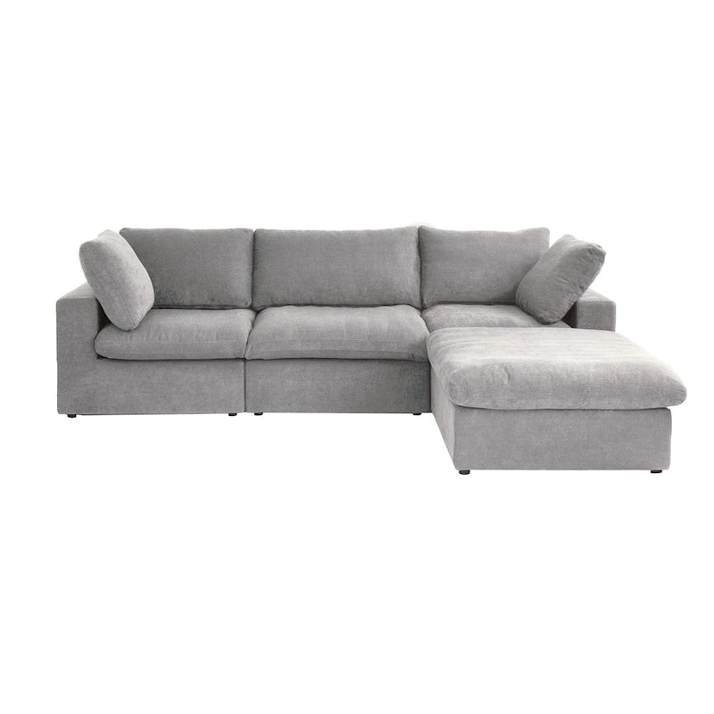 L-förmiges Sofa mit Leinenbezug, mehreren Kissen und Chaiselongue