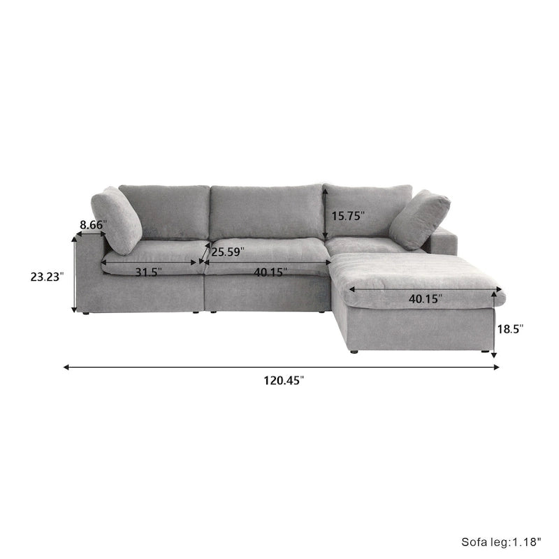 L-förmiges Sofa mit Leinenbezug, mehreren Kissen und Chaiselongue