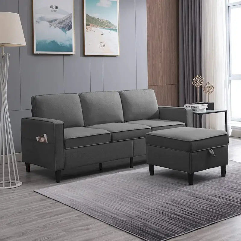 Mixoy Modernes 3-Sitzer Ecksofa mit Ottomane, 78 Zoll