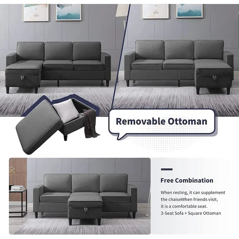 Mixoy Modernes 3-Sitzer Ecksofa mit Ottomane, 78 Zoll
