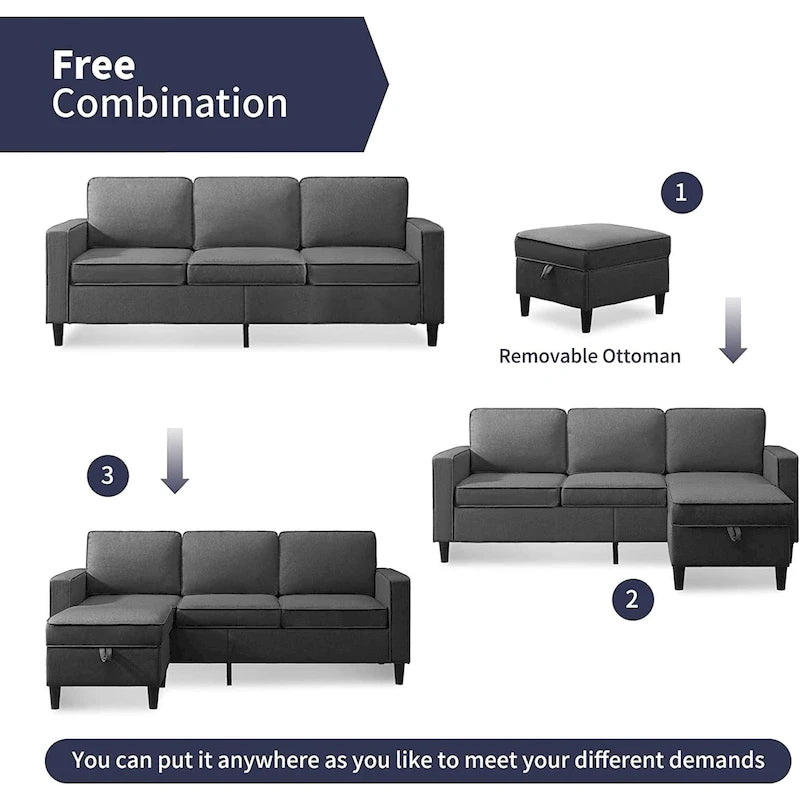 Mixoy Modernes 3-Sitzer Ecksofa mit Ottomane, 78 Zoll