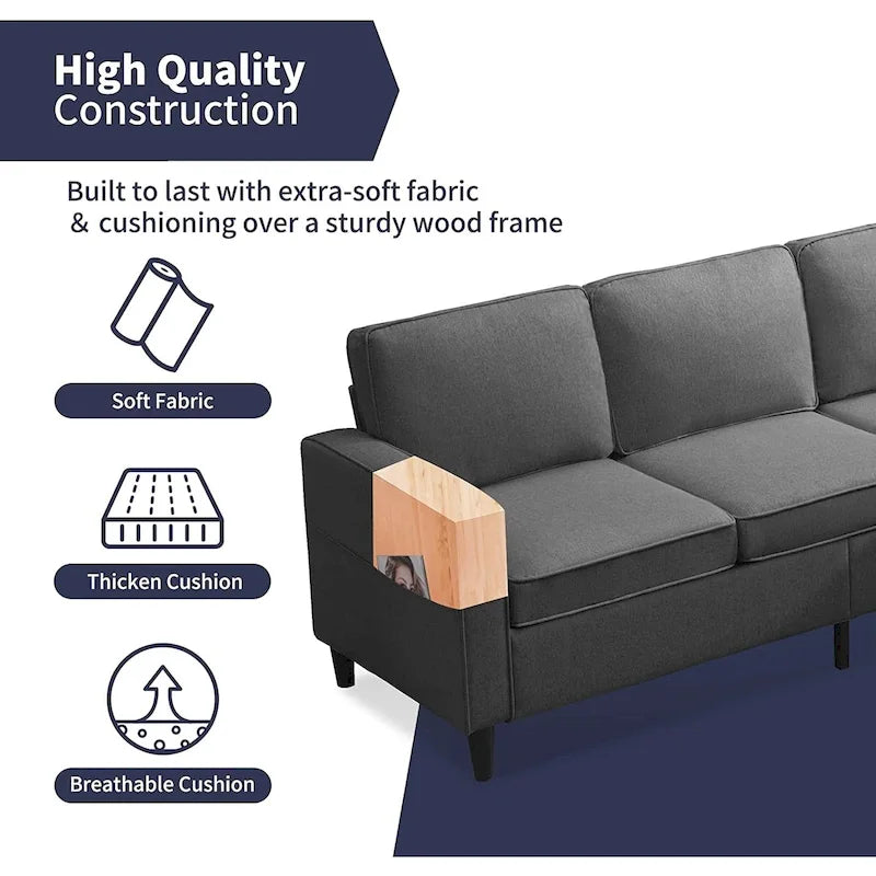 Mixoy Modernes 3-Sitzer Ecksofa mit Ottomane, 78 Zoll