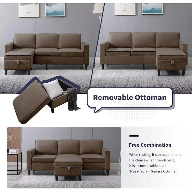 Mixoy Modernes 3-Sitzer Ecksofa mit Ottomane, 78 Zoll