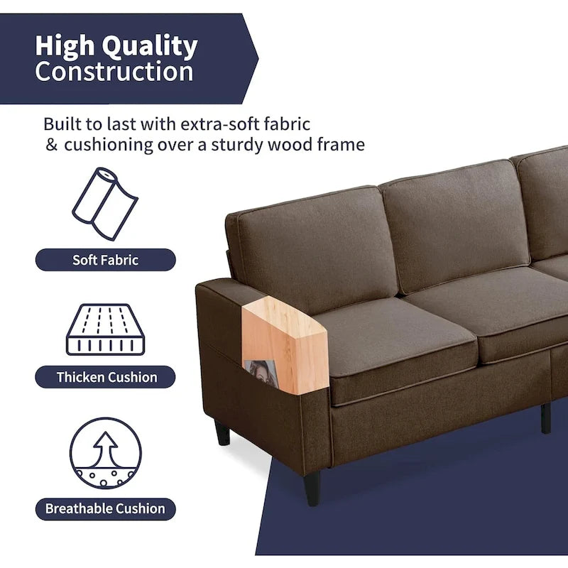 Mixoy Modernes 3-Sitzer Ecksofa mit Ottomane, 78 Zoll