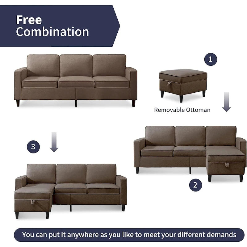 Mixoy Modernes 3-Sitzer Ecksofa mit Ottomane, 78 Zoll