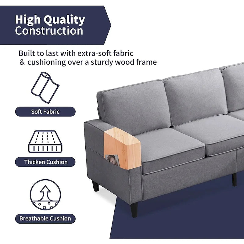 Mixoy Modernes 3-Sitzer Ecksofa mit Ottomane, 78 Zoll