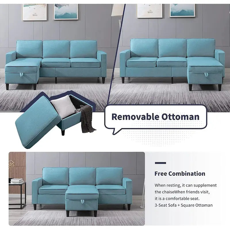 Mixoy Modernes 3-Sitzer Ecksofa mit Ottomane, 78 Zoll