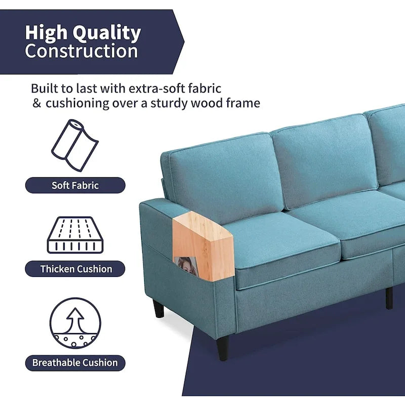 Mixoy Modernes 3-Sitzer Ecksofa mit Ottomane, 78 Zoll