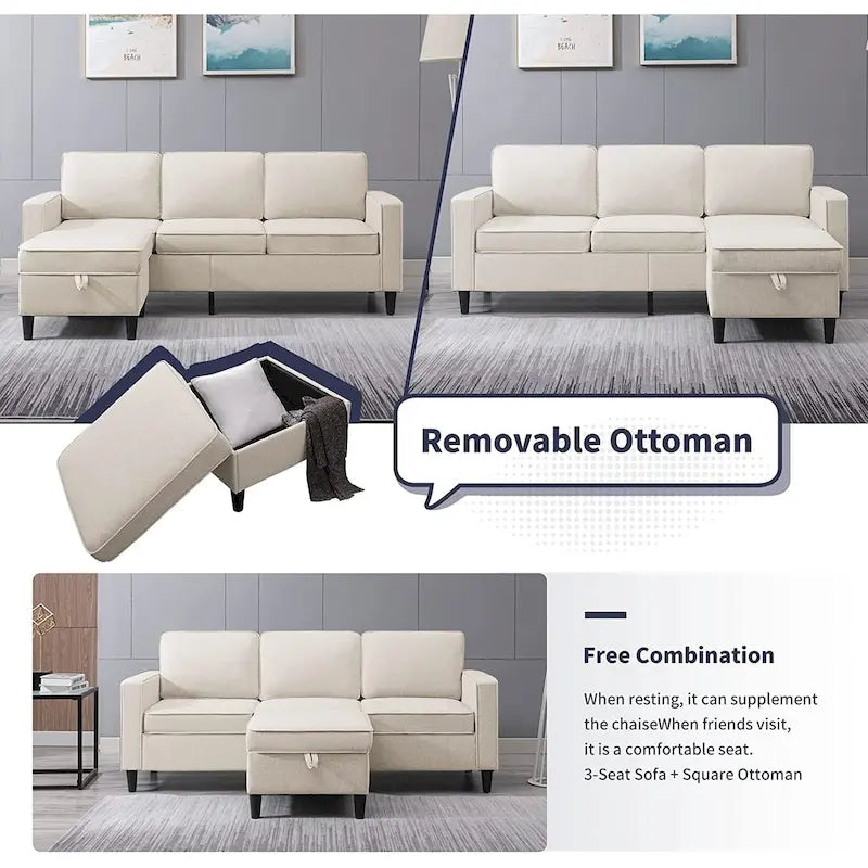Mixoy Modernes 3-Sitzer Ecksofa mit Ottomane, 78 Zoll
