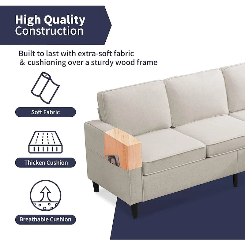 Mixoy Modernes 3-Sitzer Ecksofa mit Ottomane, 78 Zoll