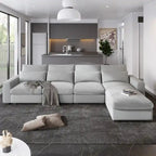 Modernes umwandelbares L-förmiges Leinen-Feder-Modulsofa, umkehrbar