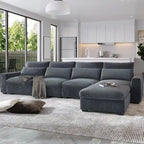 Modern Convertible L-Shaped Linen Feather Filled Reversible Sectional Sofa