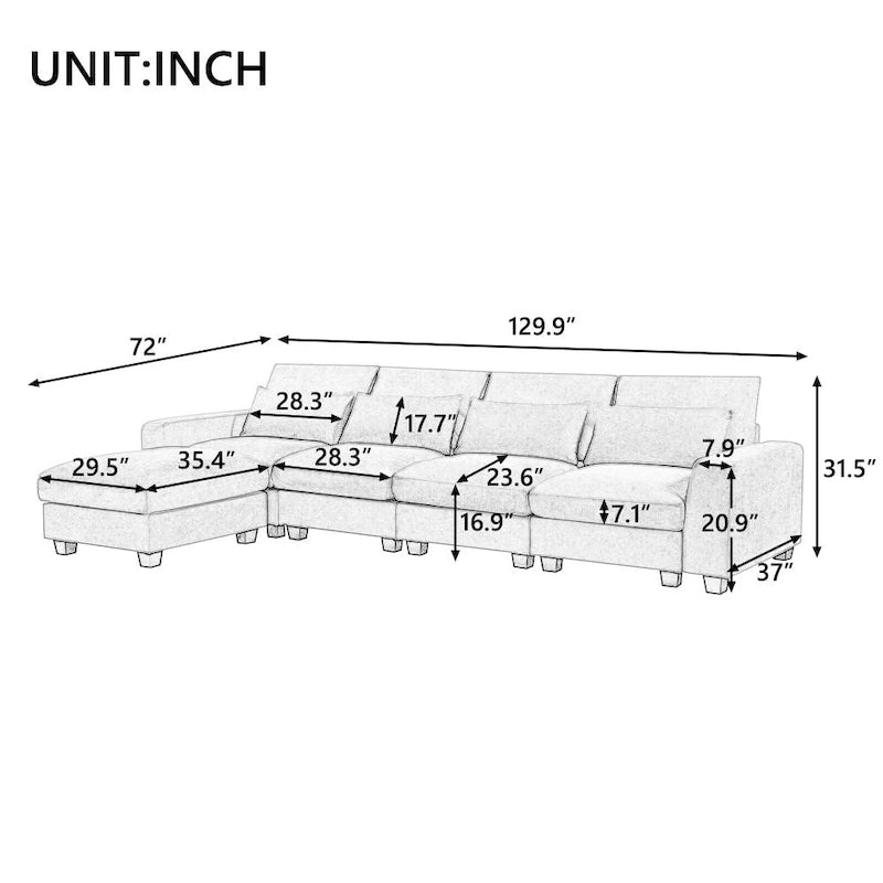 Modernes umwandelbares L-förmiges Leinen-Feder-Modulsofa, umkehrbar