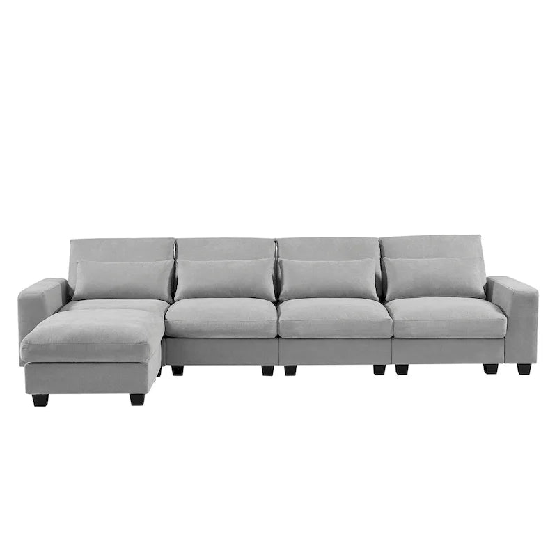 Modernes umwandelbares L-förmiges Leinen-Feder-Modulsofa, umkehrbar