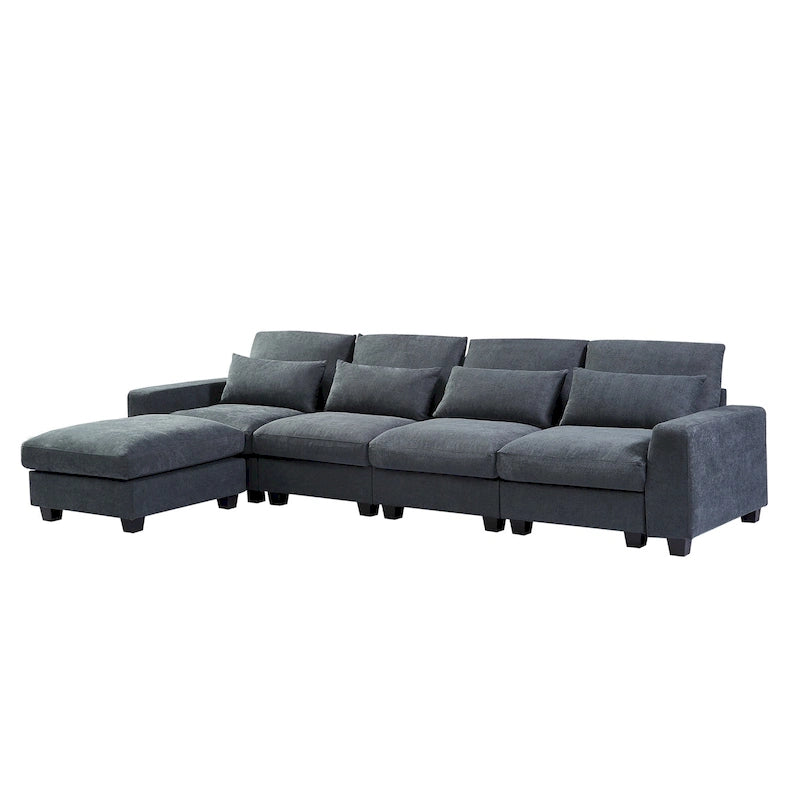 Modernes umwandelbares L-förmiges Leinen-Feder-Modulsofa, umkehrbar