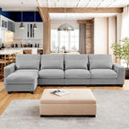 Modernes umwandelbares L-förmiges Leinen-Feder-Modulsofa, umkehrbar