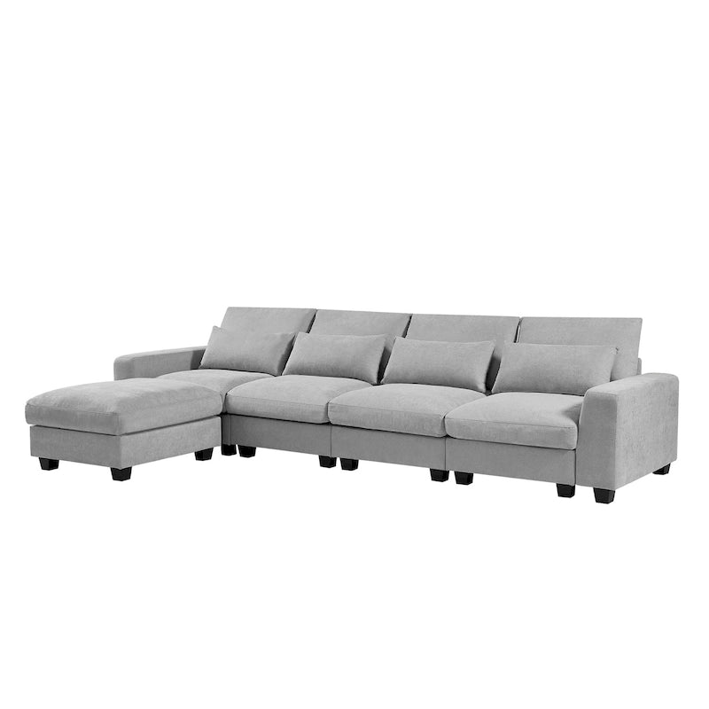 Modernes umwandelbares L-förmiges Leinen-Feder-Modulsofa, umkehrbar