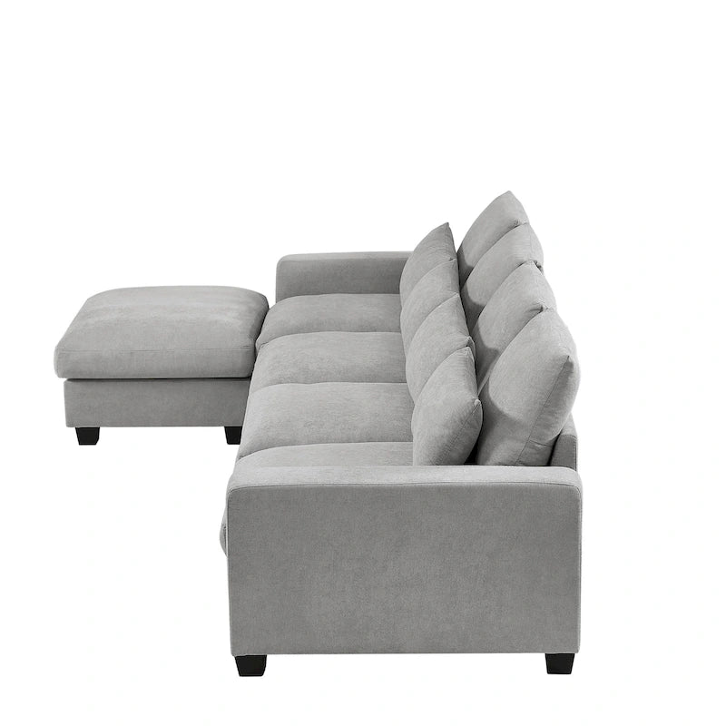 Modernes umwandelbares L-förmiges Leinen-Feder-Modulsofa, umkehrbar