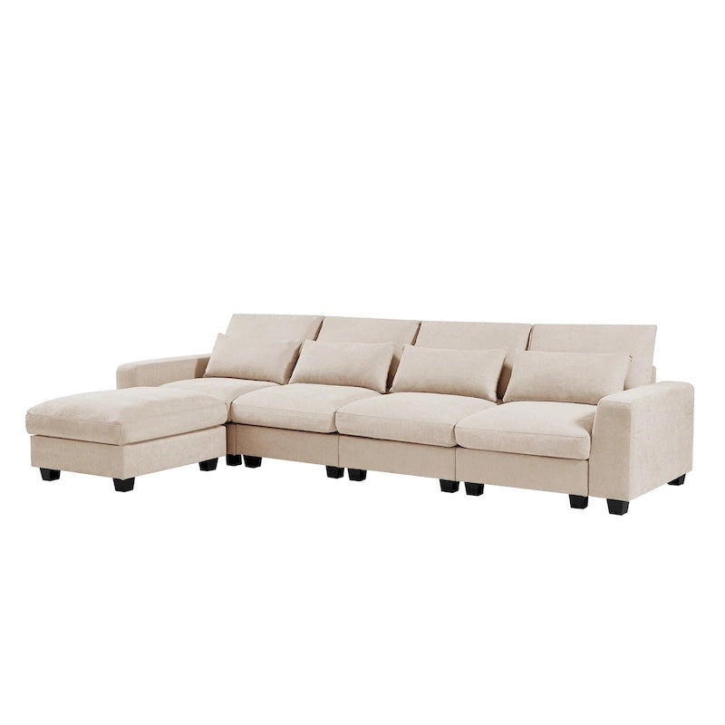 Modernes umwandelbares L-förmiges Leinen-Feder-Modulsofa, umkehrbar
