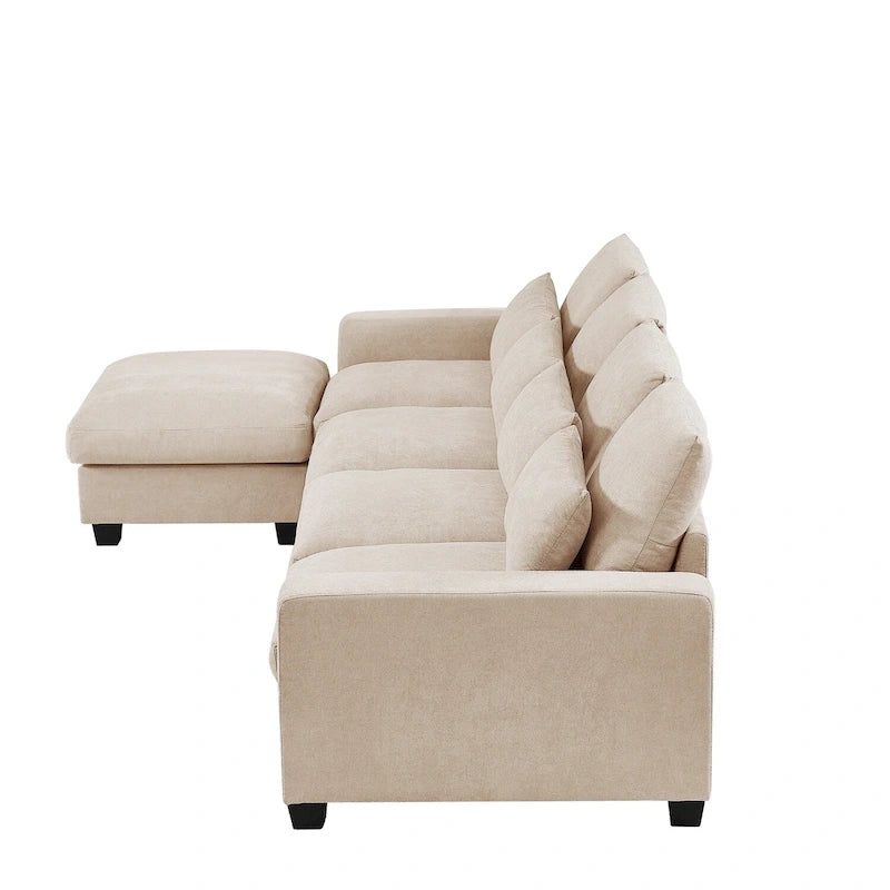 Modernes umwandelbares L-förmiges Leinen-Feder-Modulsofa, umkehrbar