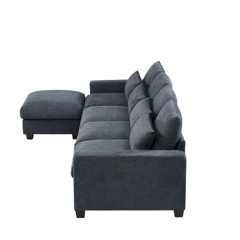 Modernes umwandelbares L-förmiges Leinen-Feder-Modulsofa, umkehrbar