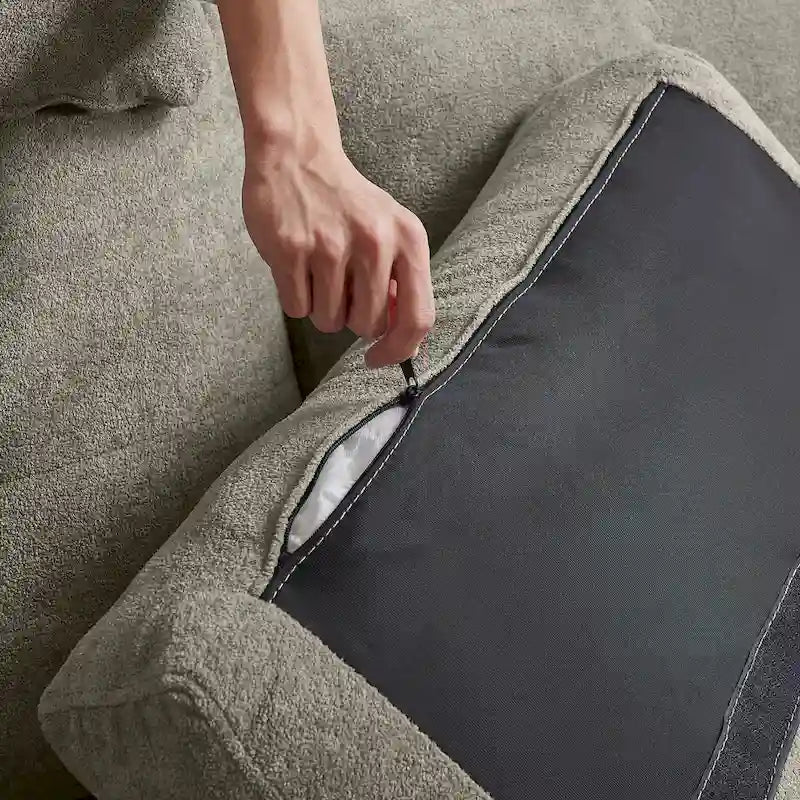 109 Modernes 4-Sitzer-Sektionssofa mit Frotteebezug, verstecktem Couchtisch, verstellbarer Kopfstütze und großem Stauraum