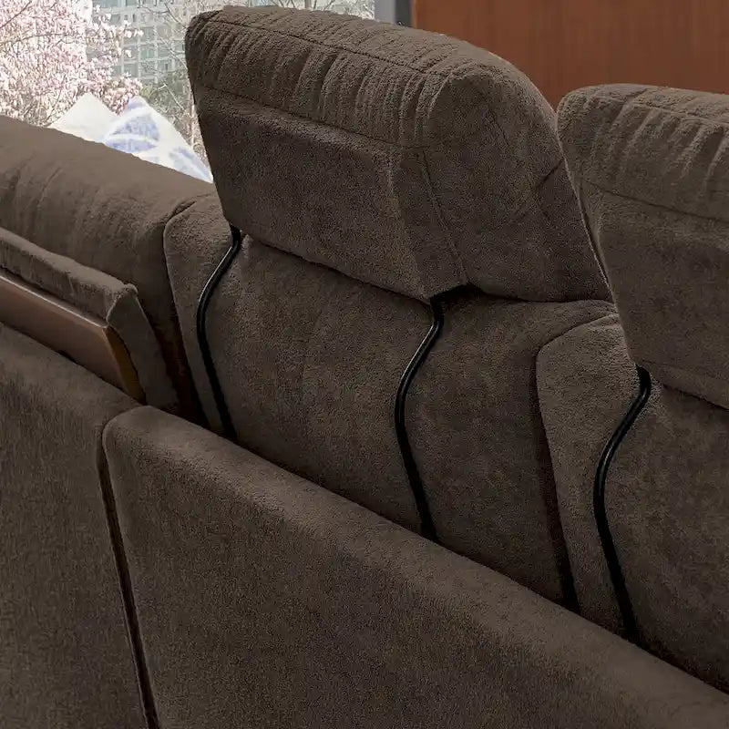 109 Modernes 4-Sitzer-Sektionssofa mit Frotteebezug, verstecktem Couchtisch, verstellbarer Kopfstütze und großem Stauraum