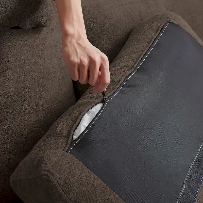 109 Modernes 4-Sitzer-Sektionssofa mit Frotteebezug, verstecktem Couchtisch, verstellbarer Kopfstütze und großem Stauraum