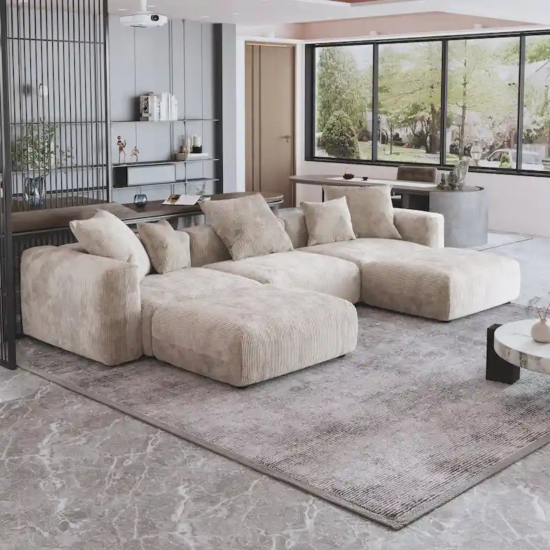 141.73 Modulares Ecksofa, U-förmiges Cord-Sofa mit Ottomanen