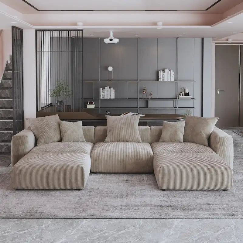 141.73 Modulares Ecksofa, U-förmiges Cord-Sofa mit Ottomanen