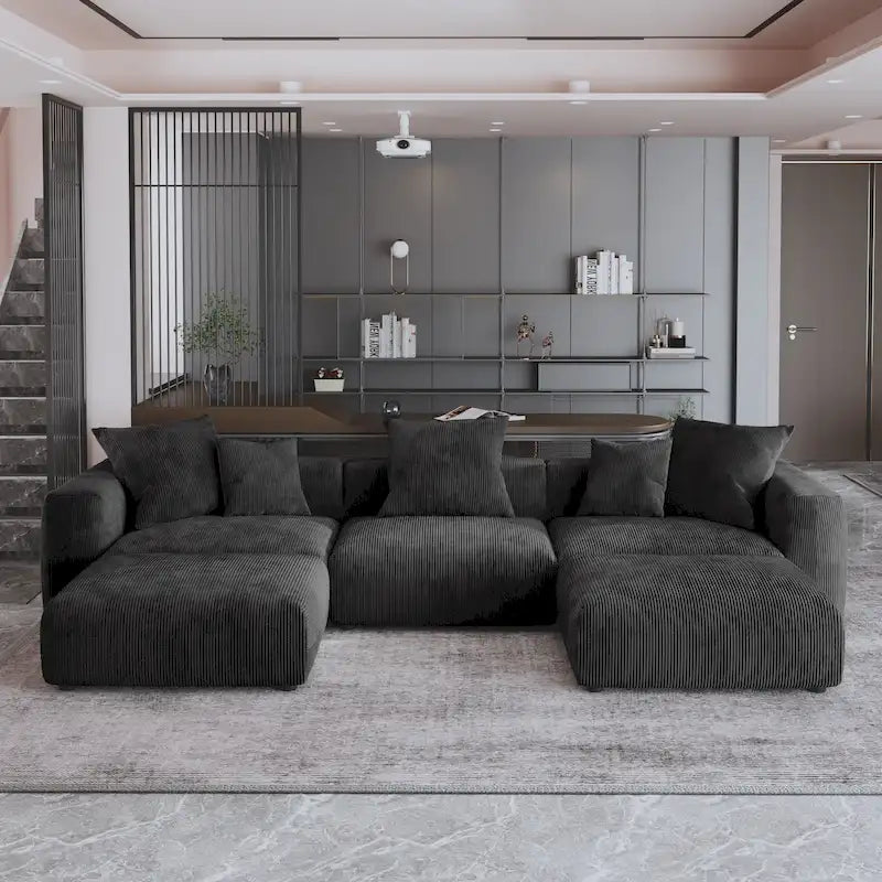 141.73 Modulares Ecksofa, U-förmiges Cord-Sofa mit Ottomanen