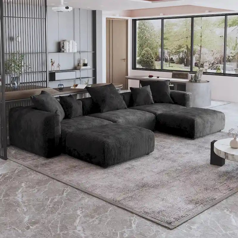 141.73 Modulares Ecksofa, U-förmiges Cord-Sofa mit Ottomanen