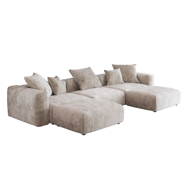 141.73 Modulares Ecksofa, U-förmiges Cord-Sofa mit Ottomanen