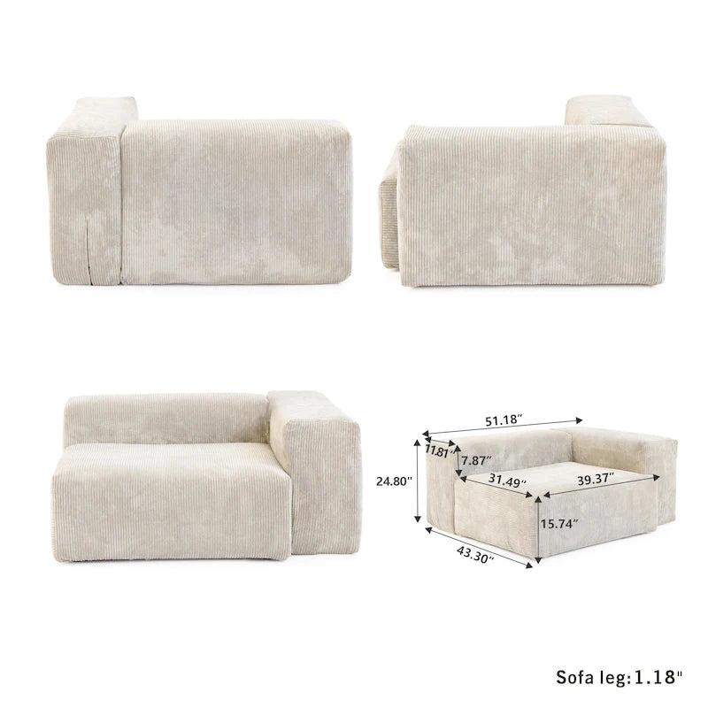141.73 Modulares Ecksofa, U-förmiges Cord-Sofa mit Ottomanen