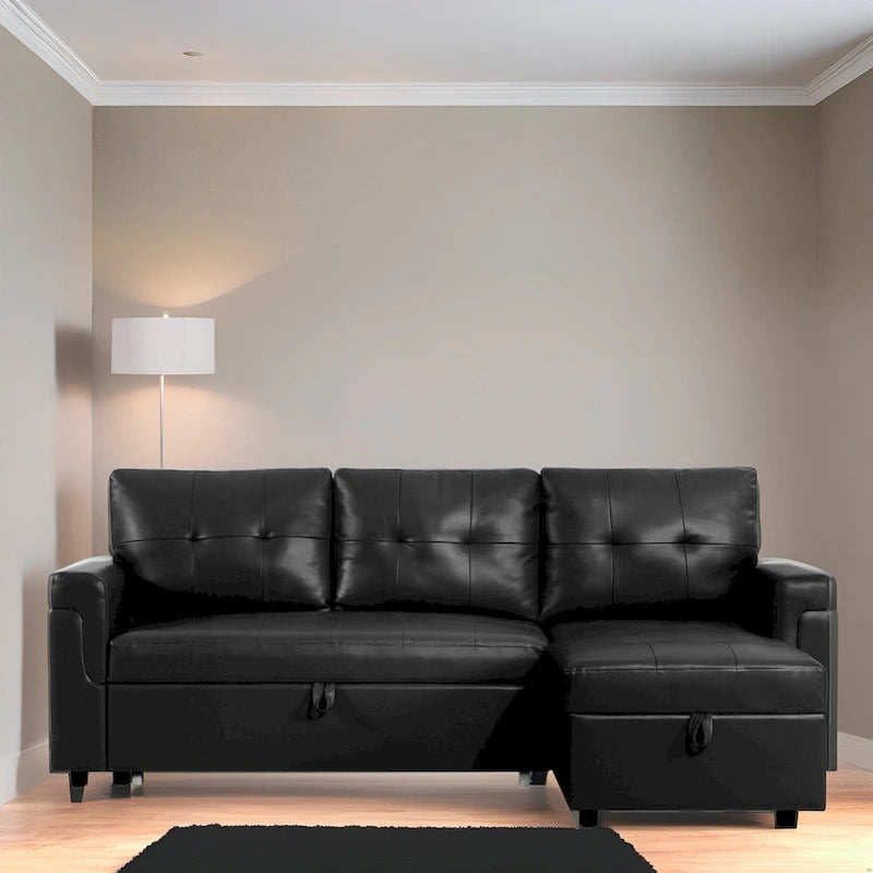 Umwandelbares Ecksofa mit ausziehbarem Schlafsofa, versteckter Stauraum-Recamiere, langlebige Beine,