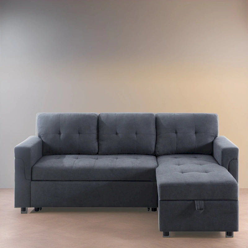 Umwandelbares Ecksofa mit ausziehbarem Schlafsofa, versteckter Stauraum-Recamiere, langlebige Beine,