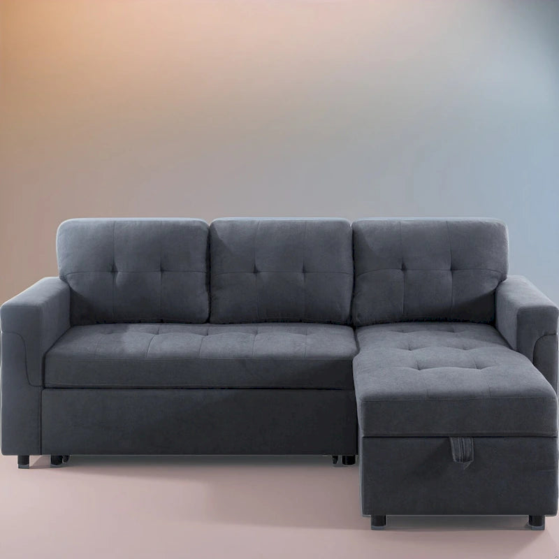 Umwandelbares Ecksofa mit ausziehbarem Schlafsofa, versteckter Stauraum-Recamiere, langlebige Beine,