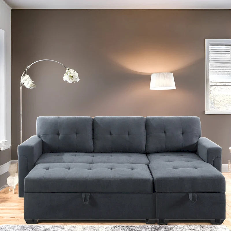 Umwandelbares Ecksofa mit ausziehbarem Schlafsofa, versteckter Stauraum-Recamiere, langlebige Beine,