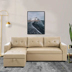 Umwandelbares Ecksofa mit ausziehbarem Schlafsofa, versteckter Stauraum-Recamiere, langlebige Beine,