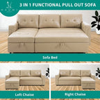 Umwandelbares Ecksofa mit ausziehbarem Schlafsofa, versteckter Stauraum-Recamiere, langlebige Beine,